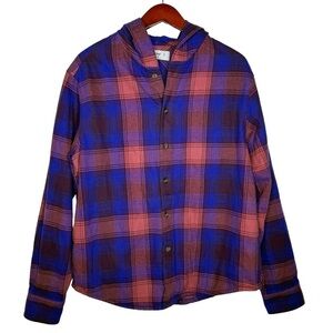 ARITZIA TNA NWOT  Hooded Flannel Plaid Shirt Jacket Size Medium in Purple Plaid